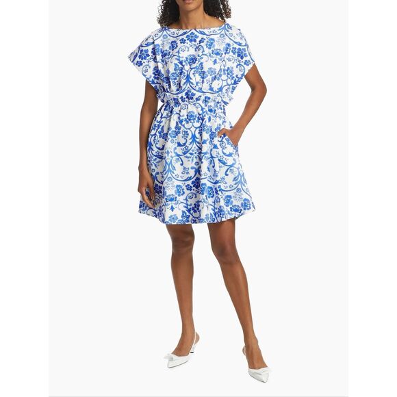 Carolina Herrera Floral Ruffled Minidress in Bluebell Multi US 10 $1990 - Picture 1 of 12